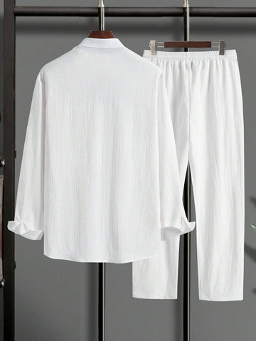 Men's Casual Crinkled Shirt & Drawstring Pants Set