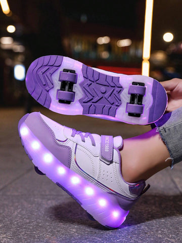 Girls' Purple LED Light-Up Sneakers – USB Rechargeable