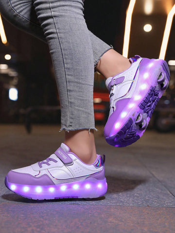 Girls' Purple LED Light-Up Sneakers – USB Rechargeable