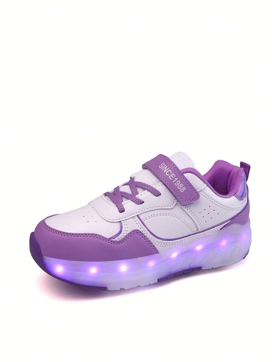 Girls' Purple LED Light-Up Sneakers – USB Rechargeable