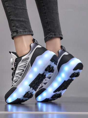 Kids’ LED Light-Up Roller Sneakers – 2-in-1 Skating Shoes