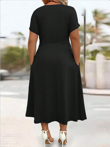 Elegant Black V-Neck Midi Dress
