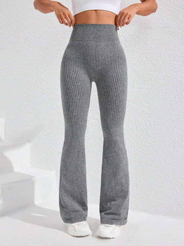 Ribbed High Waist Knit Flare Pants