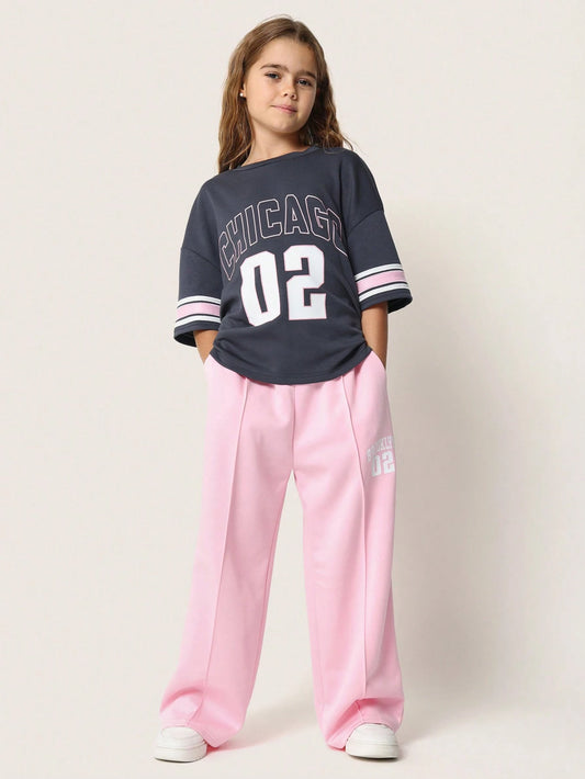 Girls "Chicago 02" Two-Piece Sporty Set – Navy & Pink