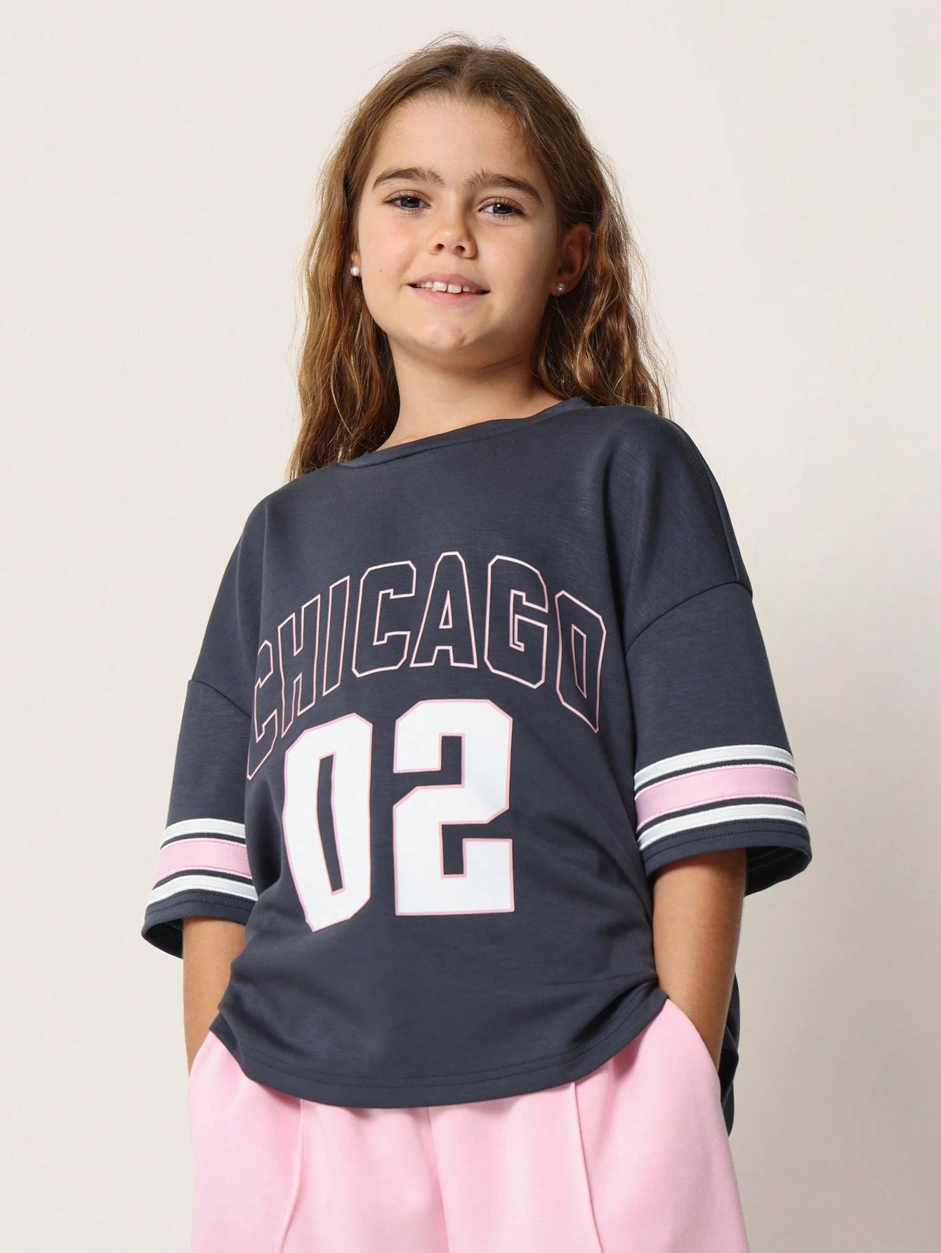 Girls "Chicago 02" Two-Piece Sporty Set – Navy & Pink