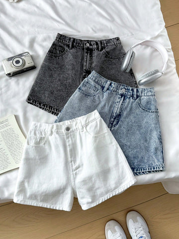 Girls' High-Waist Denim Shorts