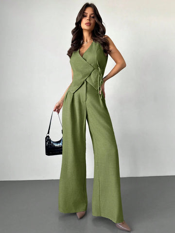 Olive Wrap Jumpsuit