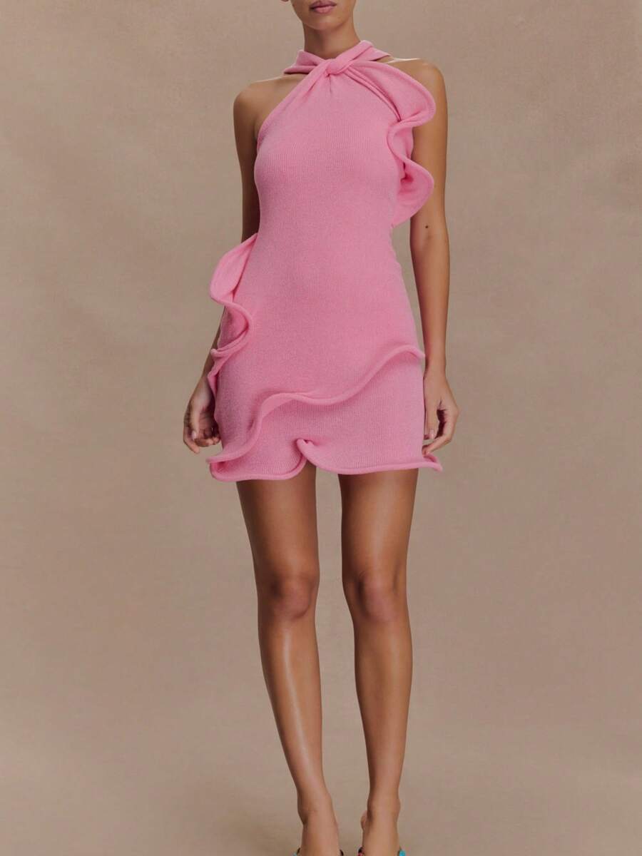Pink Ruffle Halter Dress