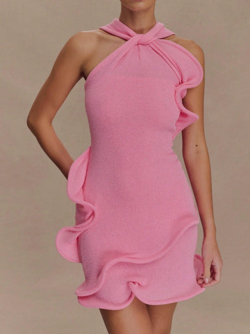 Pink Ruffle Halter Dress