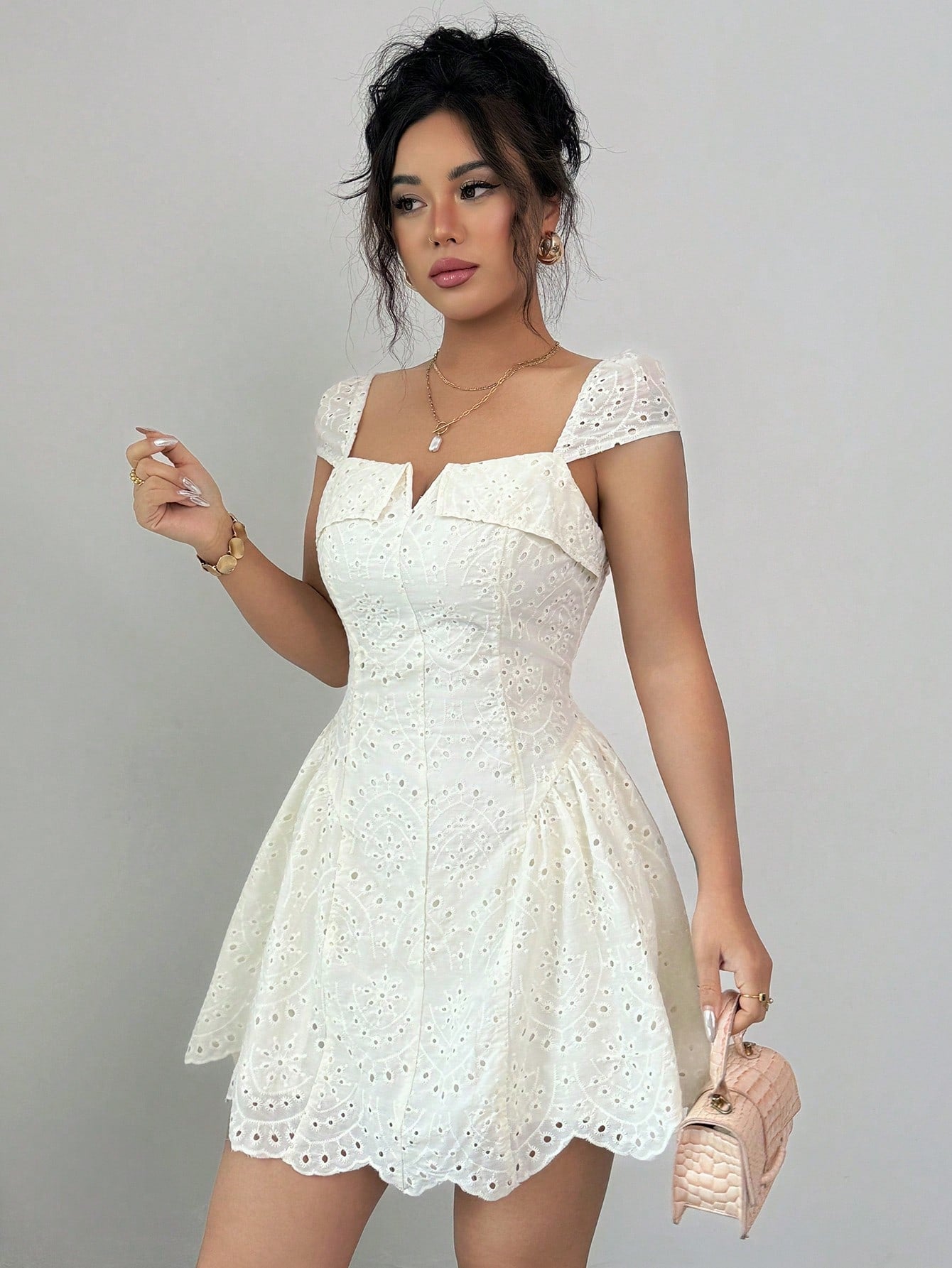 Embroidered Lace Mini Dress
