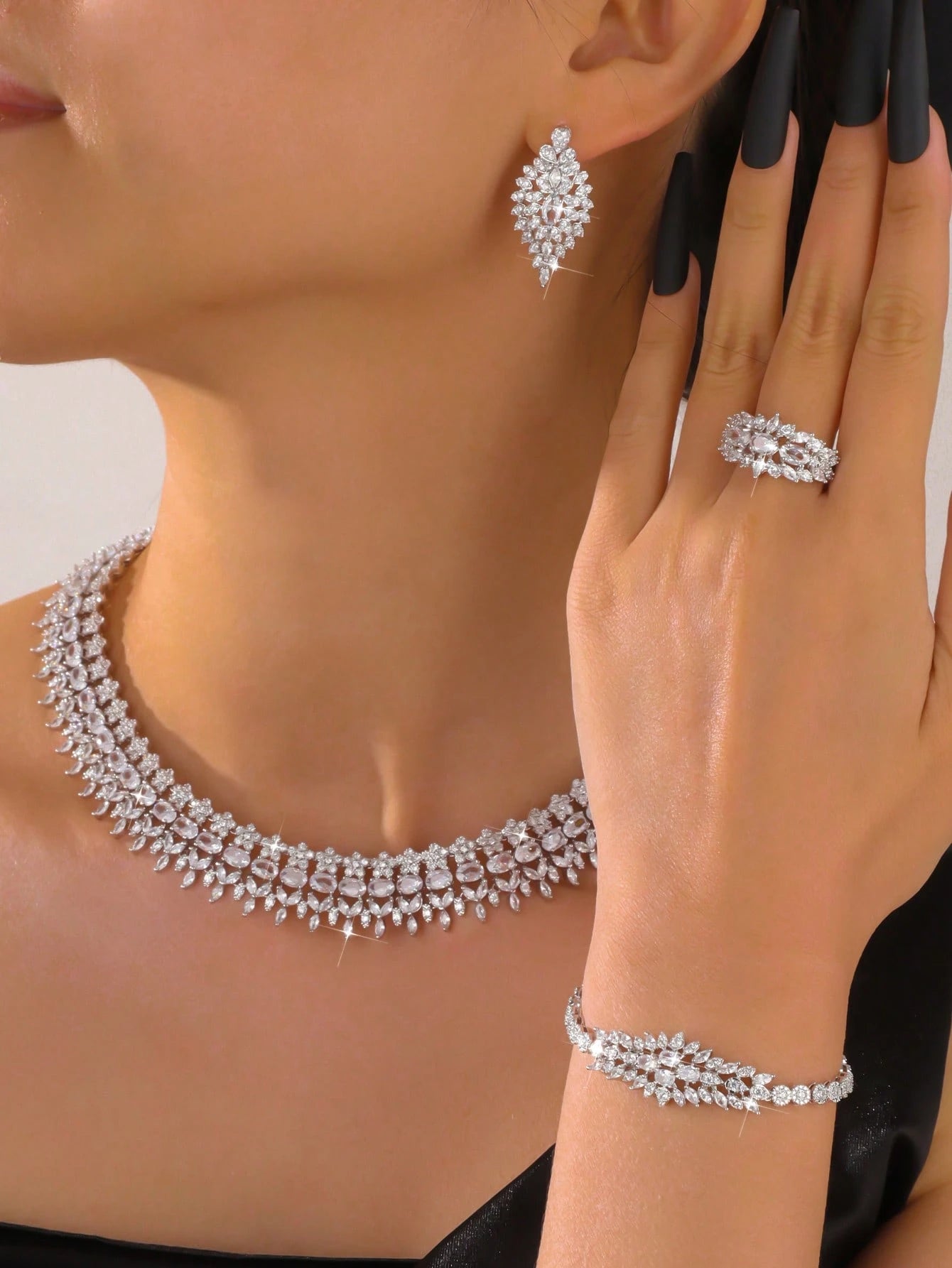 Luxury Bridal Jewelry Set – Necklace, Bracelet, Earrings & Ring