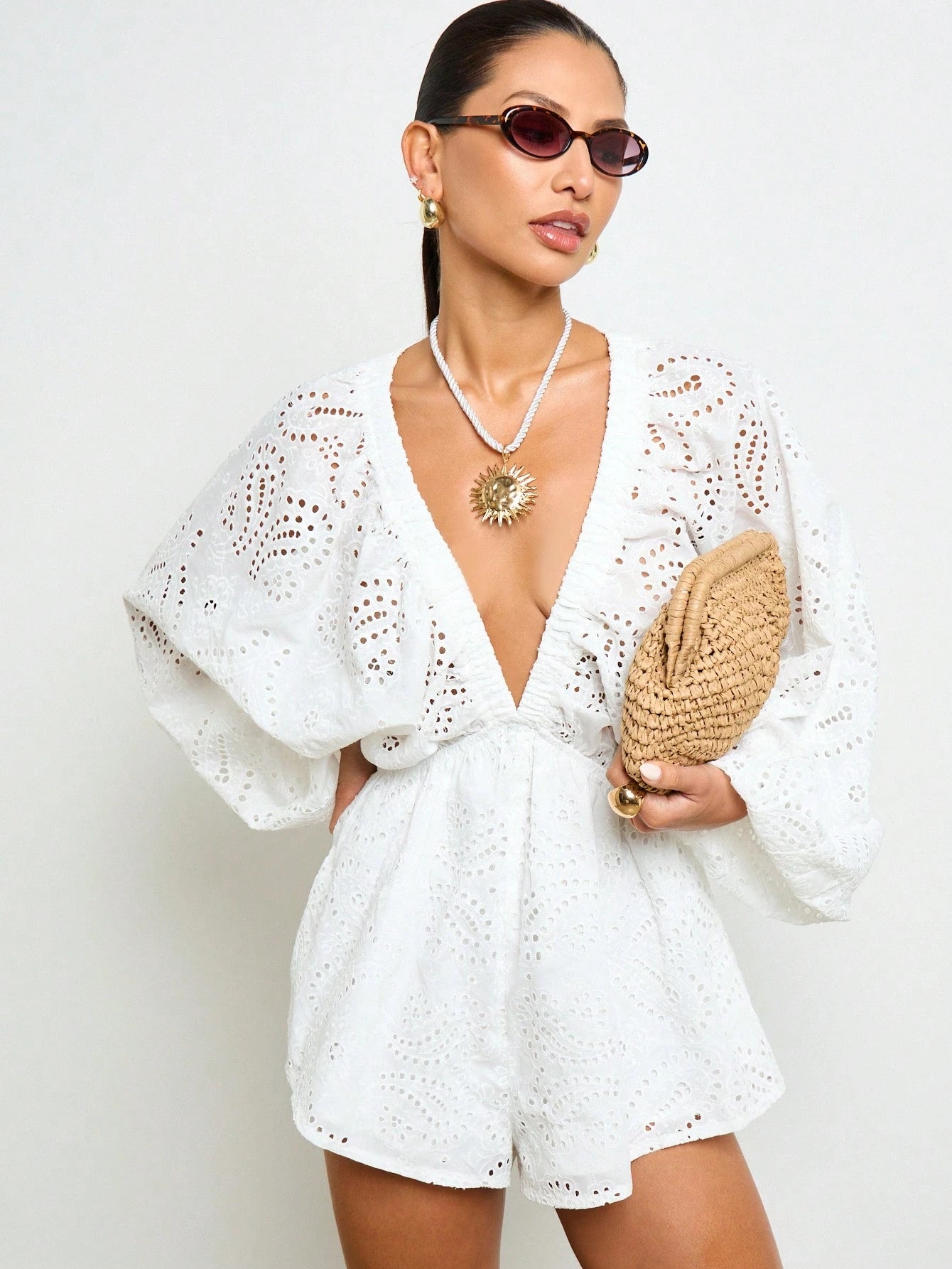 Embroidered Eyelet Romper