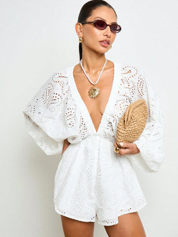 Embroidered Eyelet Romper