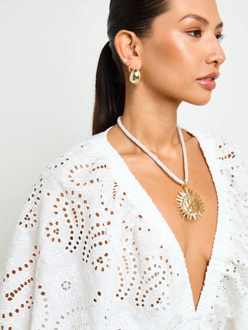 Embroidered Eyelet Romper